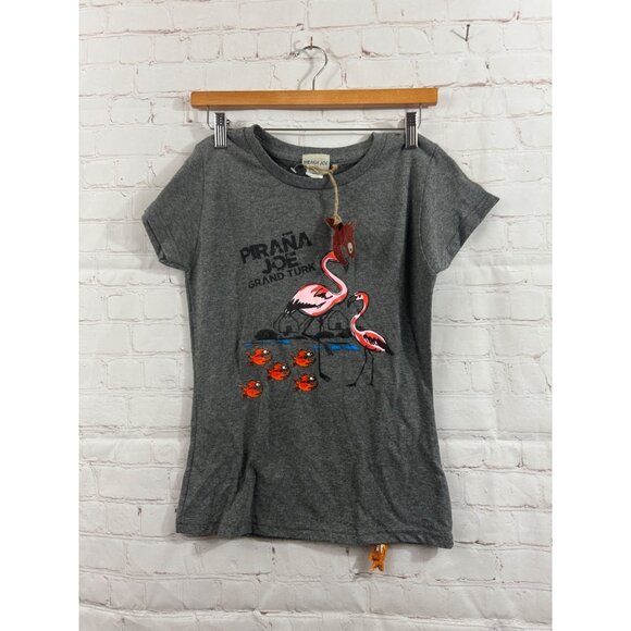 Pirana Joe Shirt Womens Size Small Gray Flamingo Grand Turk Vacation Resort Tee - Picture 1 of 6